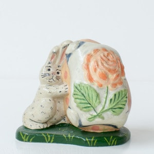 Bunny with Pink Egg and Flower