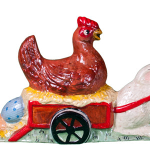 Rabbit Pulling Hen in Wagon Laying Eggs