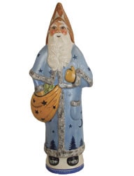 Blue Father Christmas in Moon and Star Coat