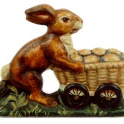 Small Rabbit Pushing Wicker Basket of Eggs