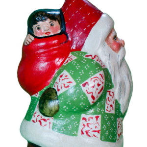 Fat Santa with Quilted Coat and 3 Children in Sack
