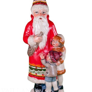 Father Christmas in Red Coat and Boy and Girl