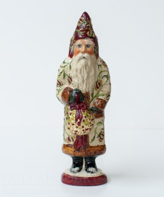 White Brocade Kissing Ball Santa