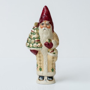 Father Christmas Holding Gold Ornaments