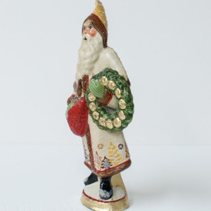 White Tree Father Christmas with Gold Apple Wreath