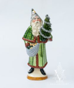 Green Metallic Father Christmas with Partridge Hat