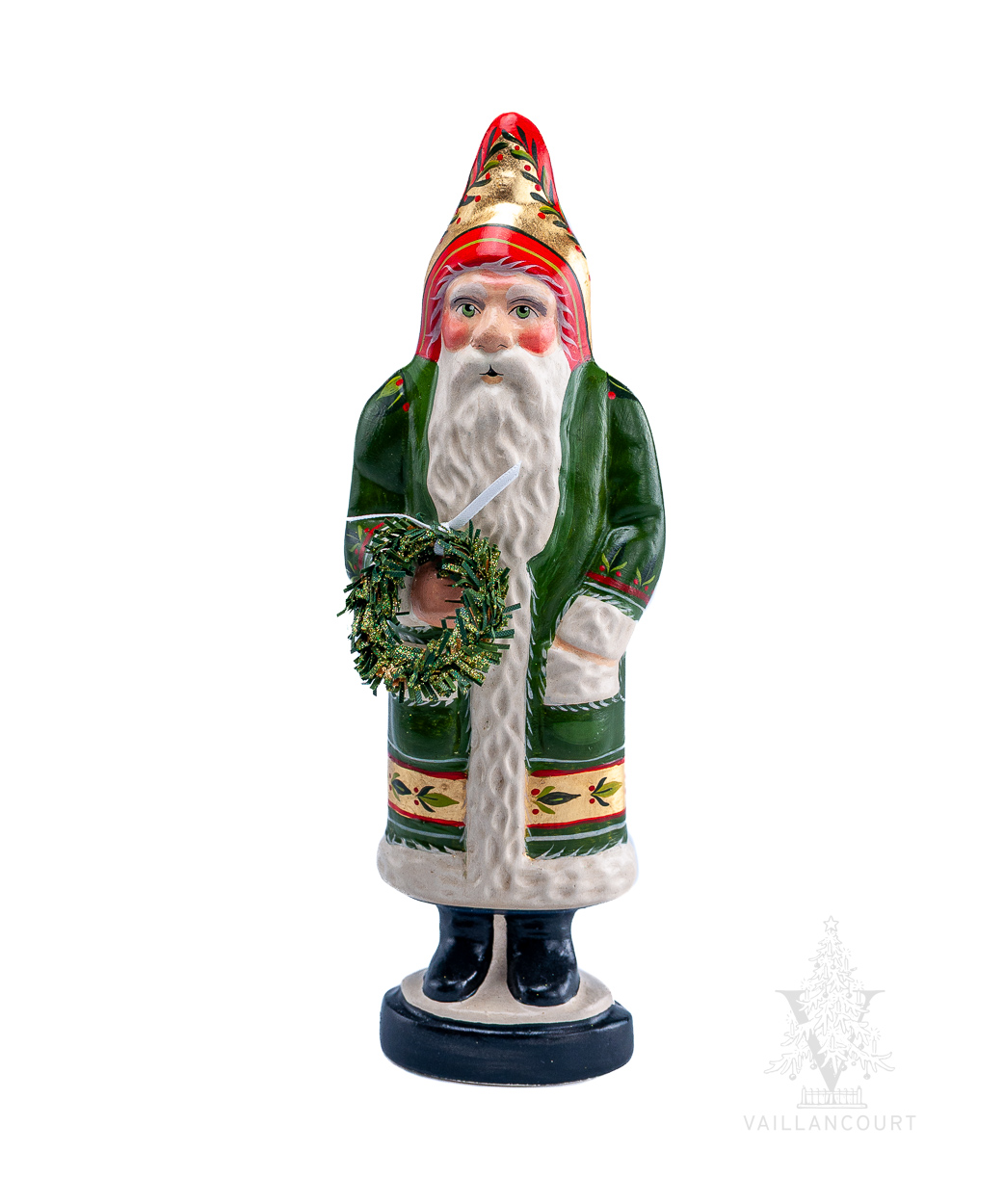 Green Santa with Gold Wreath