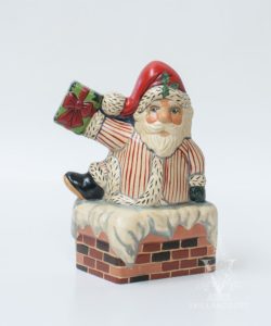 Striped Santa in Chimney With Present