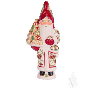 White Father Christmas Holding Gold Ornaments