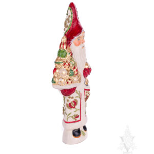 White Father Christmas Holding Gold Ornaments