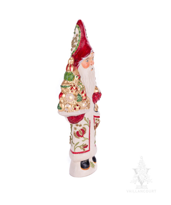 White Father Christmas Holding Gold Ornaments