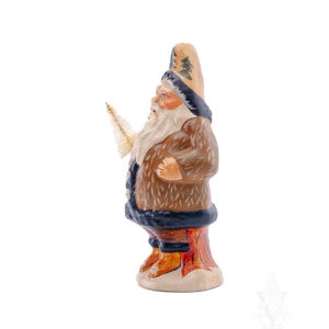 Father Christmas in Brown Fur Coat with Brush Tree