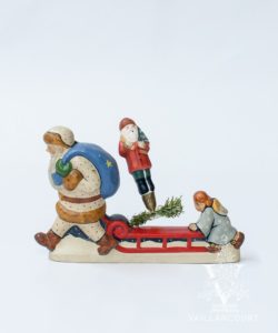 Red Father Christmas and Angel Pushing Sled