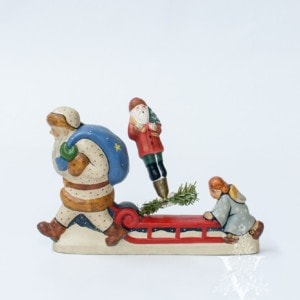 Red Father Christmas and Angel Pushing Sled, VFA Nr. 2001-30C