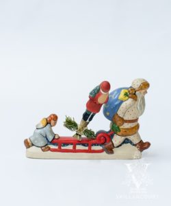 Red Father Christmas and Angel Pushing Sled