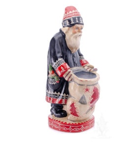 Father Christmas Wearing Black Coat With Red Work Sack