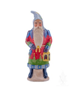 Father Christmas in Multi-Colored Coat with Lantern