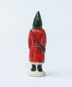 Miniature Red Father Christmas Holding Purple Rabbit