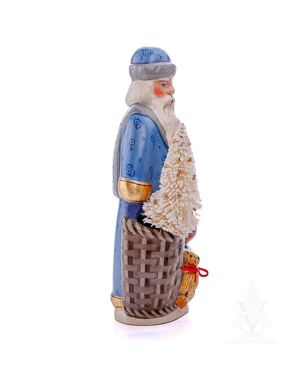 Old World Santa in Blue with Basket and Teddy