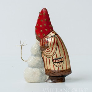 Gold Coat Chalkware Santa with Glittered Snowman, VFA Nr. 2010-86