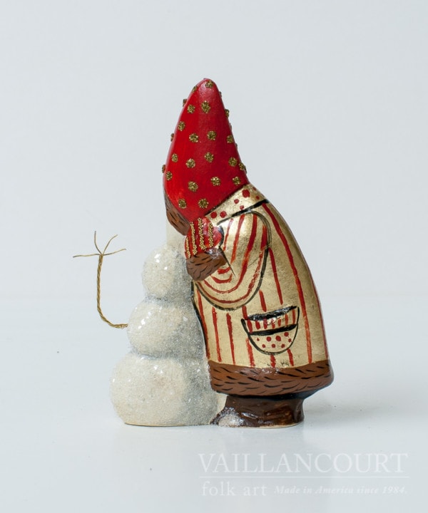 Gold Coat Chalkware Santa with Glittered Snowman, VFA Nr. 2010-86
