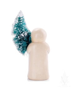 Snowman with Silly Smile Holding Tree