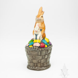 Two Rabbits in a Basket of Colored Eggs