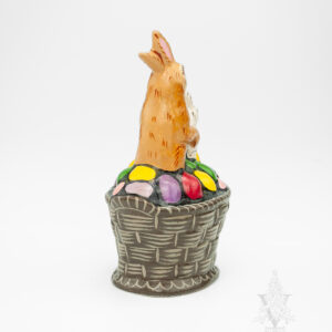 Two Rabbits in a Basket of Colored Eggs