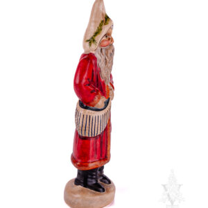 Father Christmas in Red Coat with Green and White Striped Bag