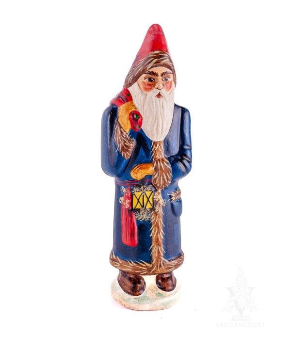 Father Christmas in Blue Coat Carrying Lantern