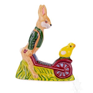 Rabbit Pushing Wheelbarrow with Chick