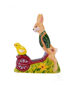 Rabbit Pushing Wheelbarrow with Chick