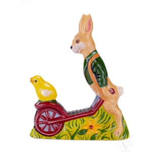 Rabbit Pushing Wheelbarrow with Chick
