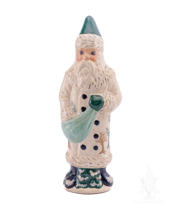 Father Christmas with Six Button White Coat with Green Trees