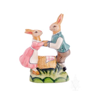 Two Dancing Rabbits Dancing Around Basket