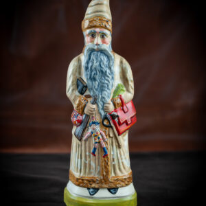 Father Christmas in a Tan Brocade Coat with Good and Bad Books