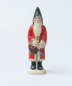 Miniature Red Father Christmas Holding Purple Rabbit