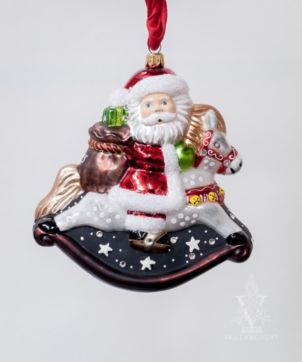 Santa on Glimmer Rocking Horse Ornament