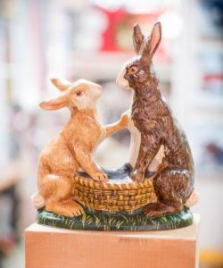 Two Rabbits Sitting Around Basket