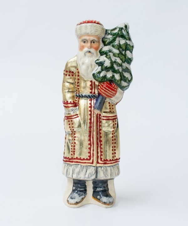 Tall Eastern European Gold Santa with Tree