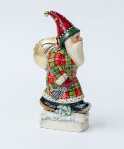 Father Christmas in Red and Green Plaid with Gold Bag
