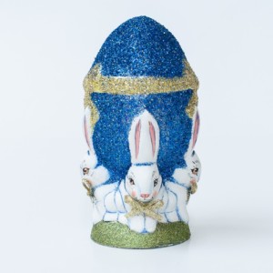 One Of A Kind Chalkware Spring Rabbits Holding Glittered Egg, VFA Nr. 17094