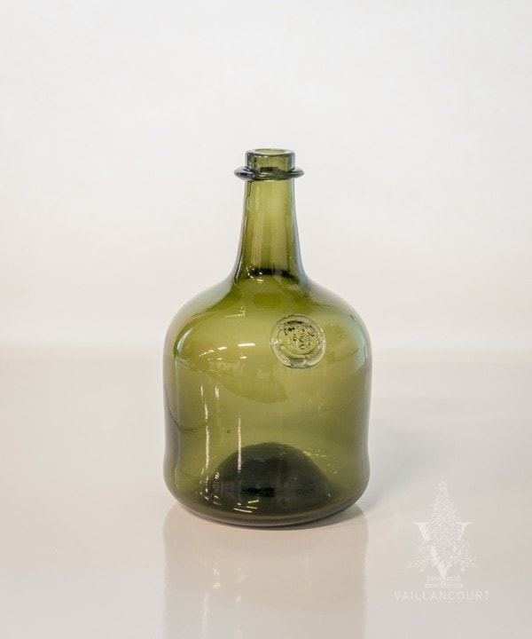 Hand-Blown Dark Green Thick Glass Antique Reproduction Wine Bottle