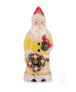 Colonial Santa in Yellow with Wreath and Cardinals