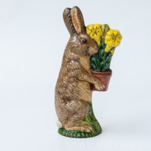 Bunny Carrying Yellow Lily In Clay Pot