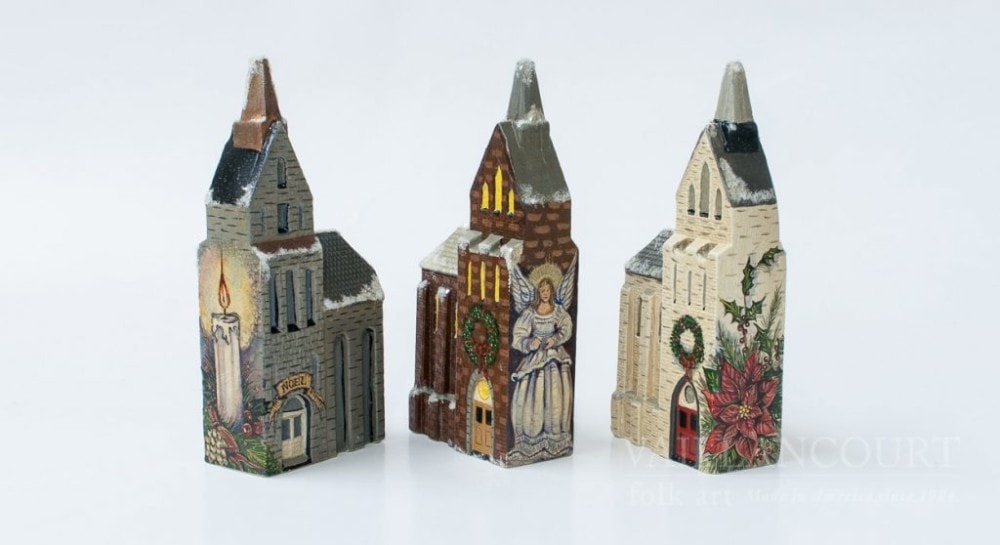 The Three Chalkware Christmas Churches new for 2017, VFA Nr. 17099