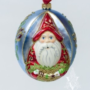 "Jingle Ball" Pearlized Santa in Red Holding Swag of Ornaments, VFA Nr. OR17506