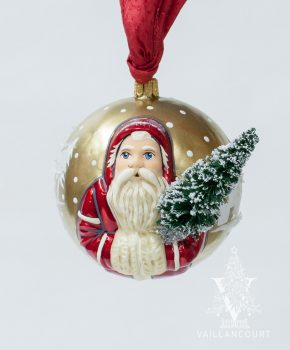 "Jingle Ball" Red Village Santa with Tree on Gold, VFA Nr. OR18504
