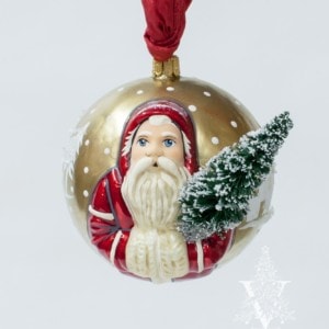 "Jingle Ball" Red Village Santa with Tree on Gold, VFA Nr. OR18504