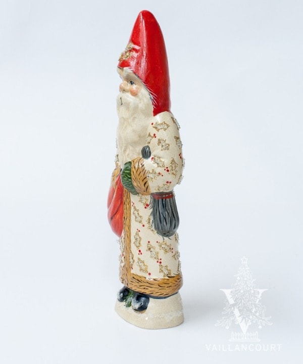 Father Christmas in Beaded White Coat With Waving Teddy Bear, VFA Nr. 18075